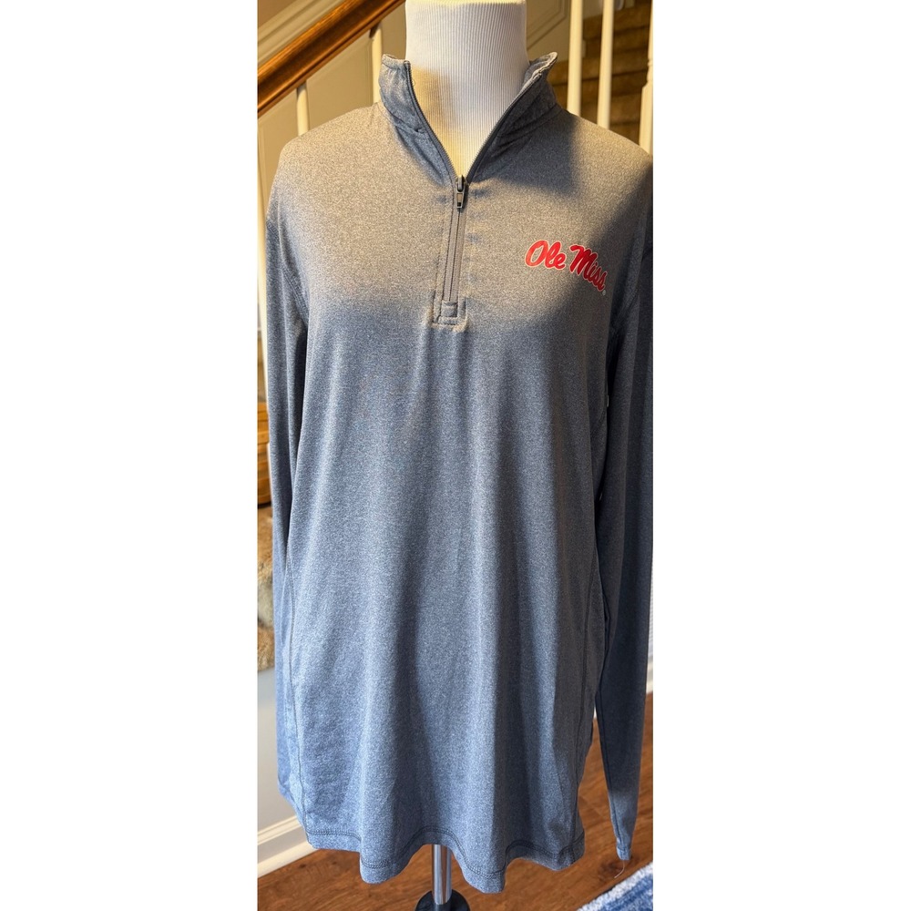 Russell Athletic Ole Miss Rebels Quarter Zip Pullover Gray Mens Medium NCAA